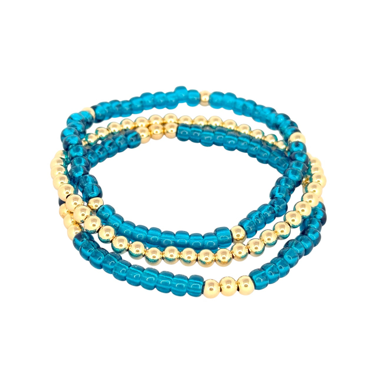 Teal ~ Gold 4mm | Miyuki Seed 4mm Beaded Bracelet