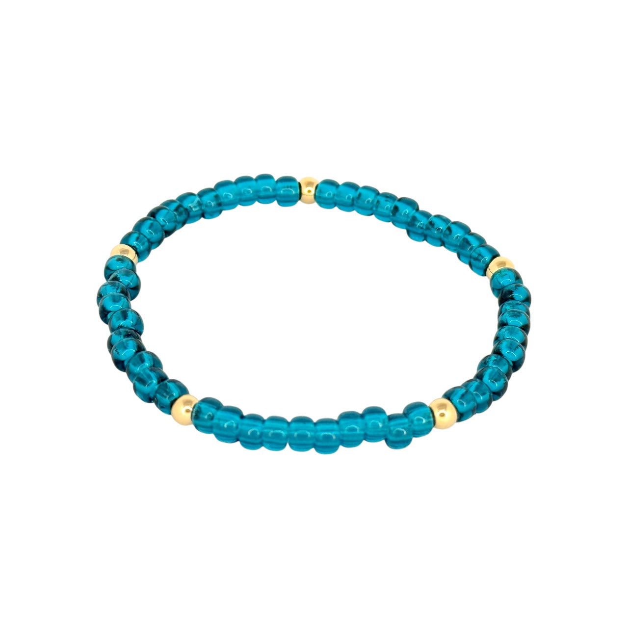 Teal ~ Gold 4mm | Miyuki Seed 4mm Beaded Bracelet