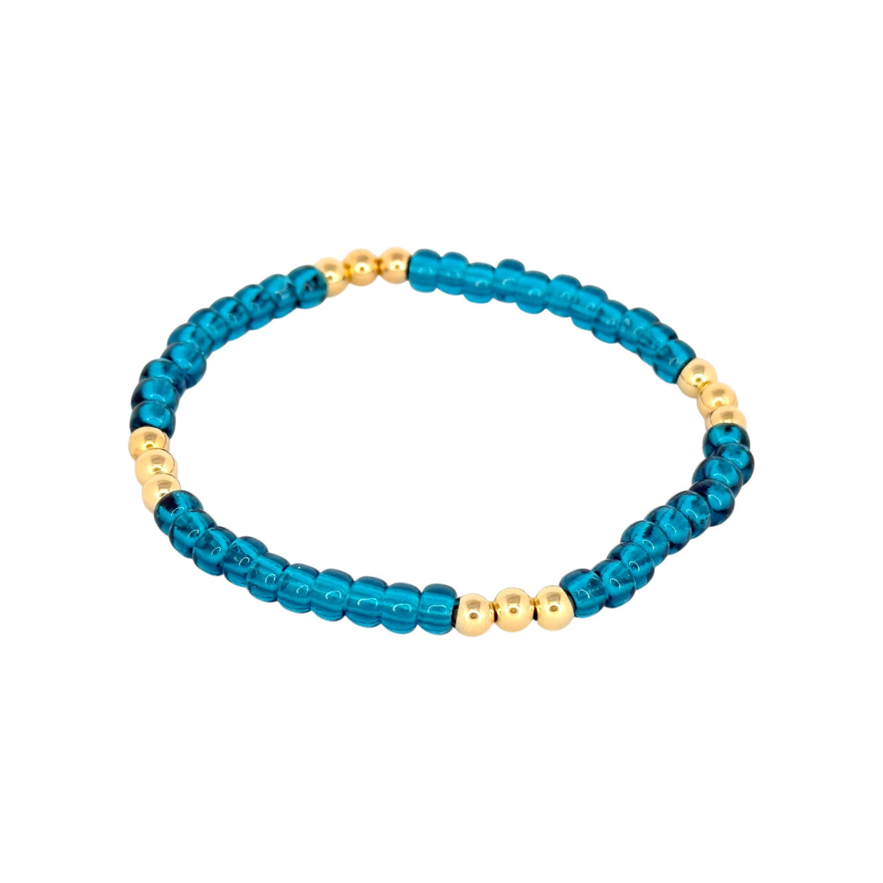 Teal ~ Gold 4mm | Miyuki Seed 4mm Beaded Bracelet