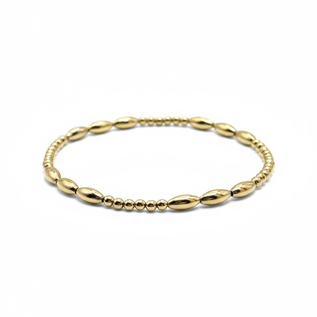 Gold Fila Riso Grande Alternating Pattern 7mm Bead Bracelet ~ Alexa