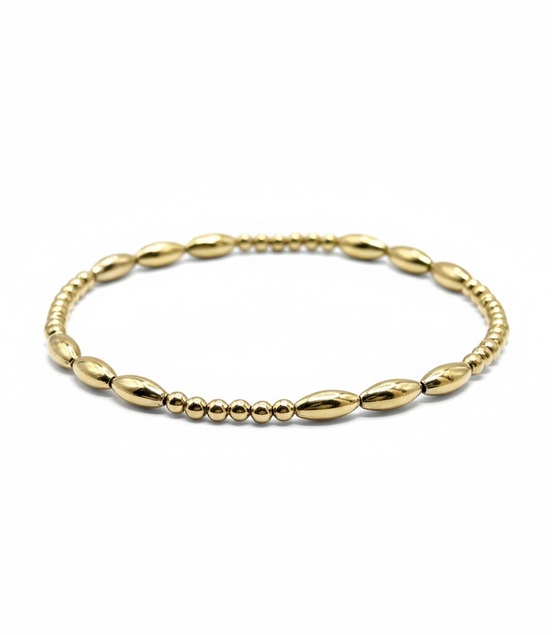 Gold Fila Riso Grande Alternating Pattern 7mm Bead Bracelet ~ Alexa