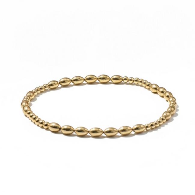 Gold Fila Riso Piccolo Alternating Pattern 4.6mm Bead Bracelet ~ Shelby