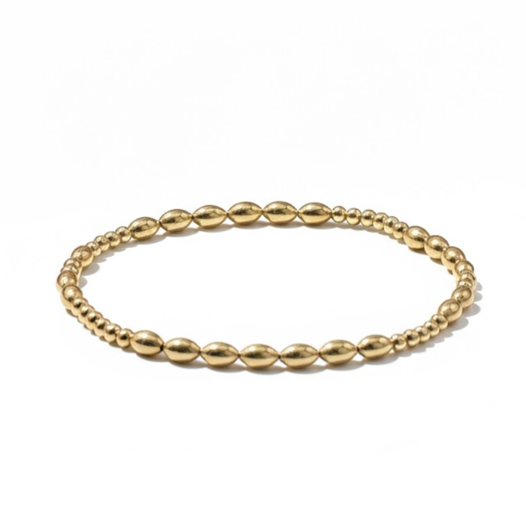 Gold Fila Riso Piccolo Alternating Pattern 4.6mm Bead Bracelet ~ Shelby