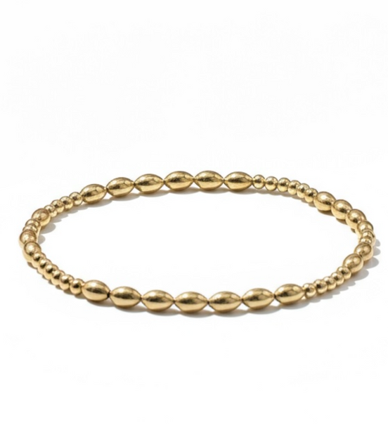 Gold Fila Riso Piccolo Alternating Pattern 4.6mm Bead Bracelet ~ Shelby