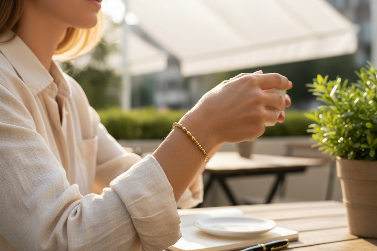 Shelby ~ Gold Rice 5mm | 2.5mm Alternating Pattern Beaded Bracelet