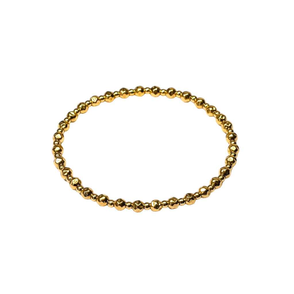 Gold Beaded Bracelet ~ Hammered Bead 4mm | 2.5mm Alternating Pattern ~ Sophia