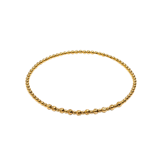 Amanda ~ Gold Hammered 3mm | 2mm Beaded Bracelet