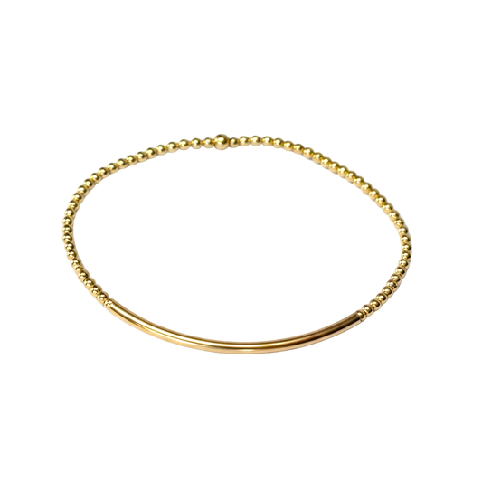Carla ~ Classic Gold Bar 2mm Beaded Bracelet