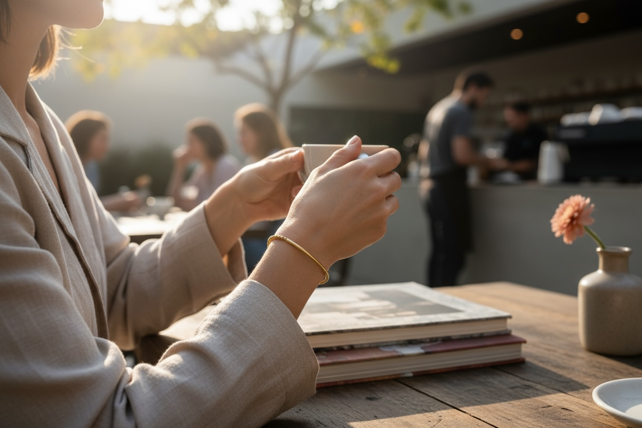 Carla ~ Classic Gold Bar 2mm Beaded Bracelet