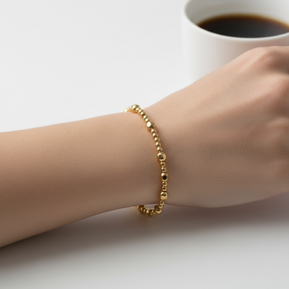 Gold Beaded Bracelet Nugget Bead 4mm | 2.5mm Triple Pattern ~ Sarah