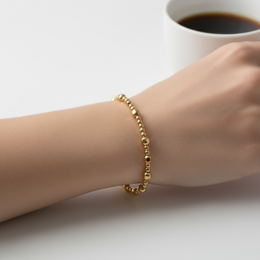 Gold Beaded Bracelet Nugget Bead 4mm | 2.5mm Triple Pattern ~ Sarah