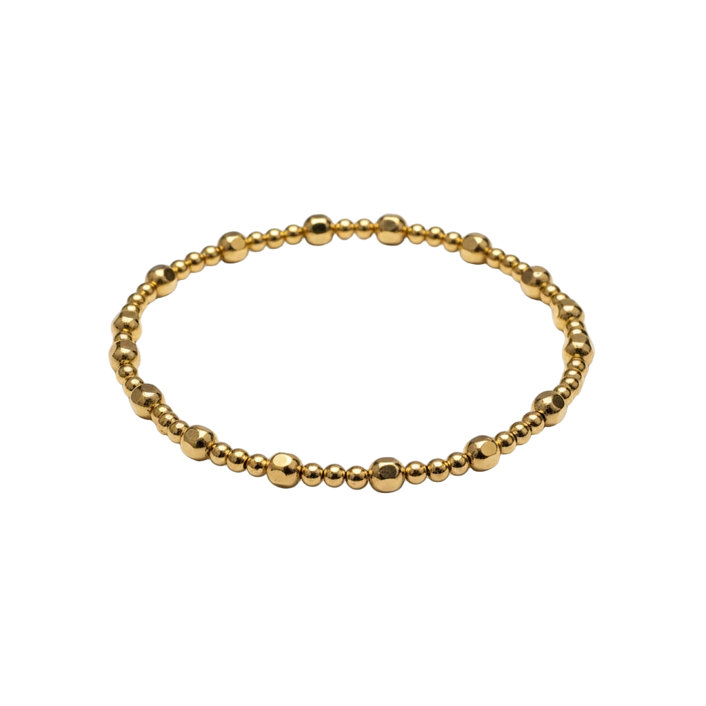 Gold Beaded Bracelet Nugget Bead 4mm | 2.5mm Triple Pattern ~ Sarah