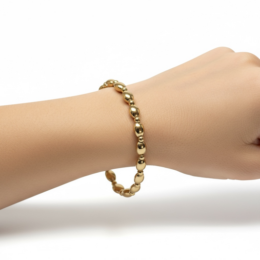 Carmela ~ Gold Coin 6.7mm | 2.5 Alternating Pattern Beaded Bracelet