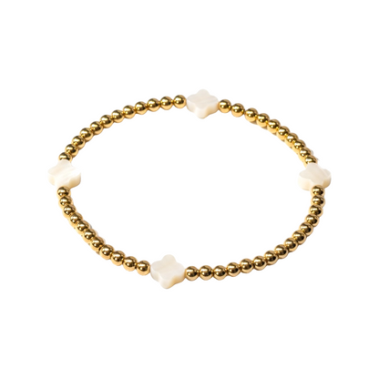 Lucky ~ Gold Pearl Clover Pattern 7mm | 2.5mm Beaded Bracelet