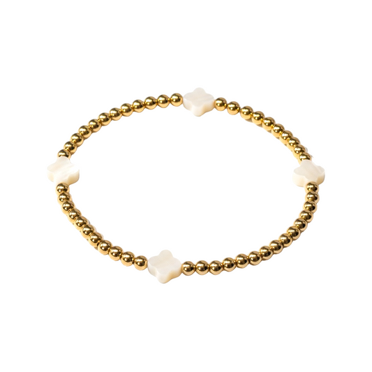 Lucky ~ Gold Pearl Clover Pattern 7mm | 2.5mm Beaded Bracelet