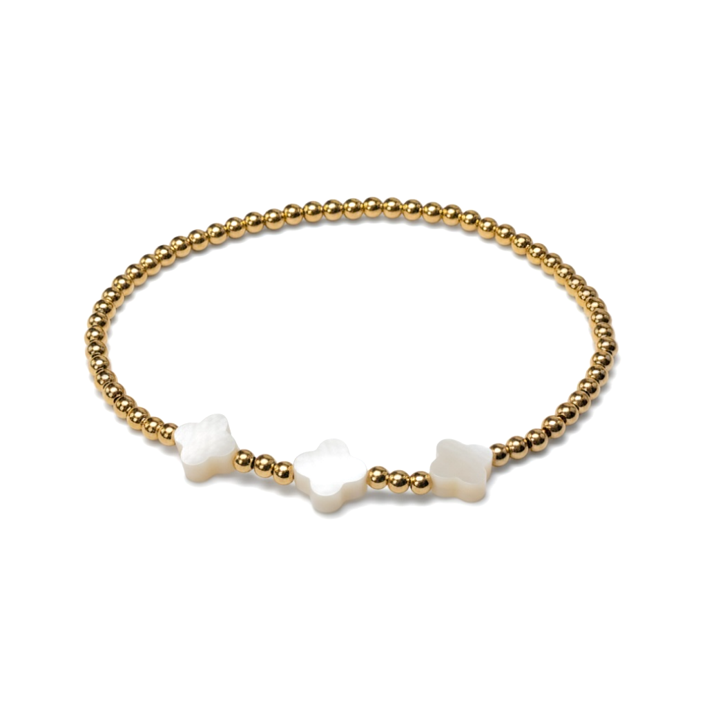Clover ~ Gold Pearl Clover 7mm | 3mm Beaded Bracelet