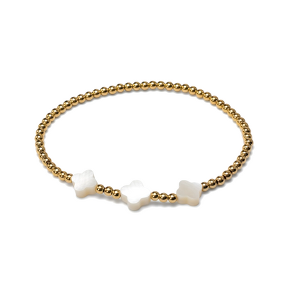 Clover ~ Gold Pearl Clover 7mm | 3mm Beaded Bracelet