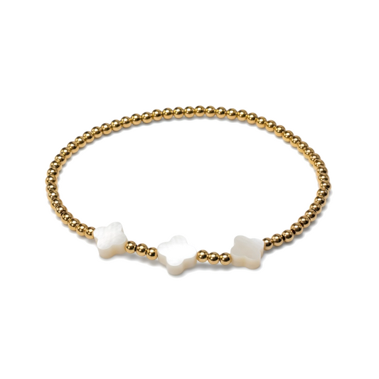 Clover ~ Gold Pearl Clover 7mm | 3mm Beaded Bracelet