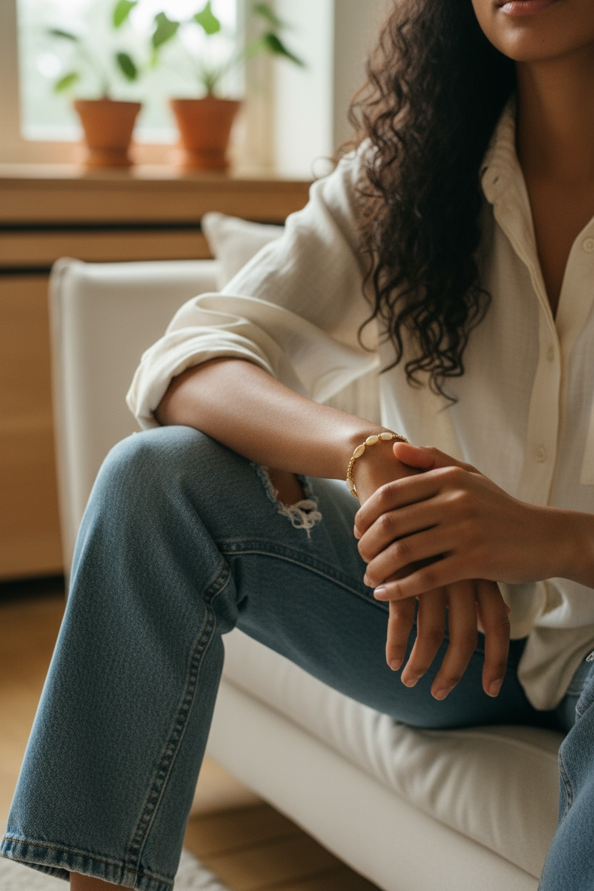 Pearla ~ Gold Pearl Rice 7mm | 2.5mm Alternating Pattern Beaded Bracelet