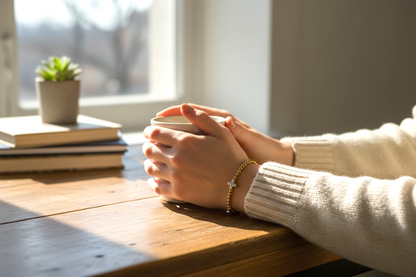 Lucy ~ Gold 3mm Sterling Silver Cross 8mm Bead Bracelet