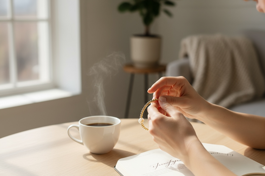 Faith ~ Gold 3mm Pearl Cross 8mm Bead Bracelet