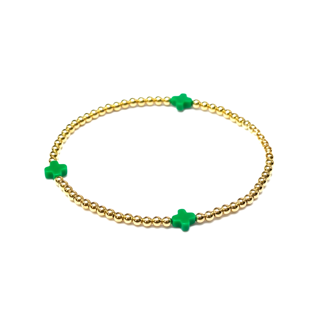Gold 2.5mm Cross 8mm Bead Bracelet ~ Cross