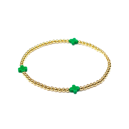 Gold 2.5mm Cross 8mm Bead Bracelet ~ Cross