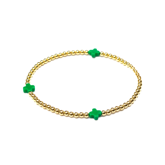 Gold 2.5mm Cross 8mm Bead Bracelet ~ Cross