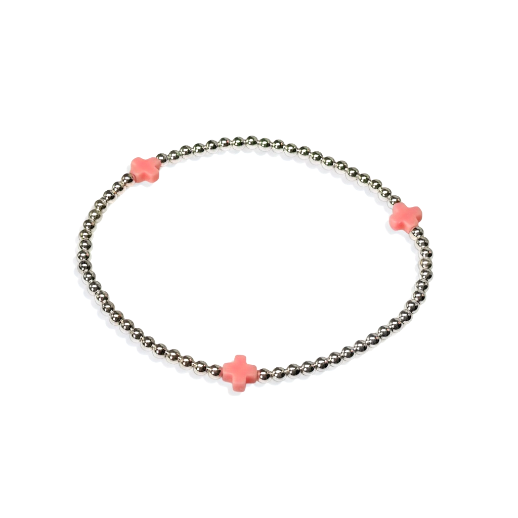 Sterling Silver Beaded Bracelet  | 8mm | 2mm ~ Cross