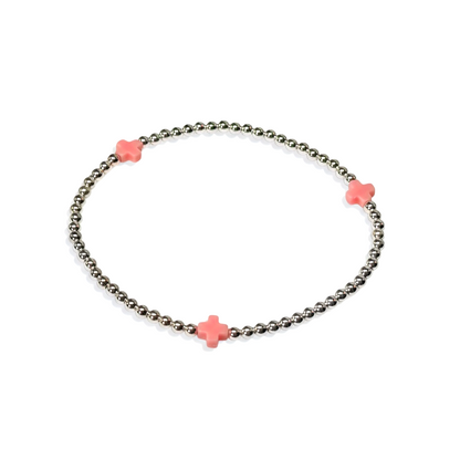 Sterling Silver Beaded Bracelet  | 8mm | 2mm ~ Cross