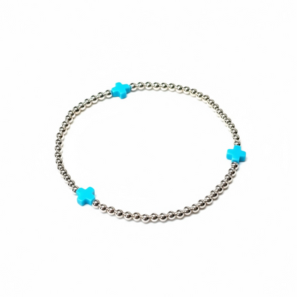 Sterling Silver Beaded Bracelet  | 8mm | 2mm ~ Cross