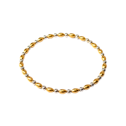 Mixed Metal Beaded Bracelet ~ Gold Rice Bead 5mm | Sterling Silver 2.5mm Alternating Pattern ~ Victoria