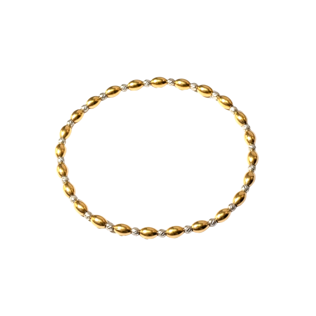 Mixed Metal Beaded Bracelet ~ Gold Rice Bead 7mm | Sterling Silver Moon Cut 2.5mm Alternating Pattern ~ Brittany