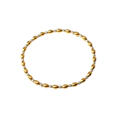 Mixed Metal Beaded Bracelet ~ Gold Rice Bead 7mm | Sterling Silver Moon Cut 2.5mm Alternating Pattern ~ Brittany