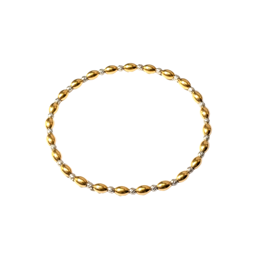 Brittany ~ Two Tone Gold Rice 7mm | Sterling Silver Moon Cut 2.5mm Alternating Pattern Beaded Bracelet