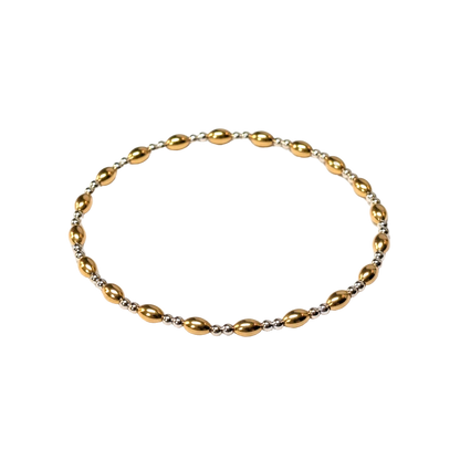 Louise ~ Two Tone Gold Rice 5mm | Sterling Silver 2mm Double Pattern Beaded Bracelet