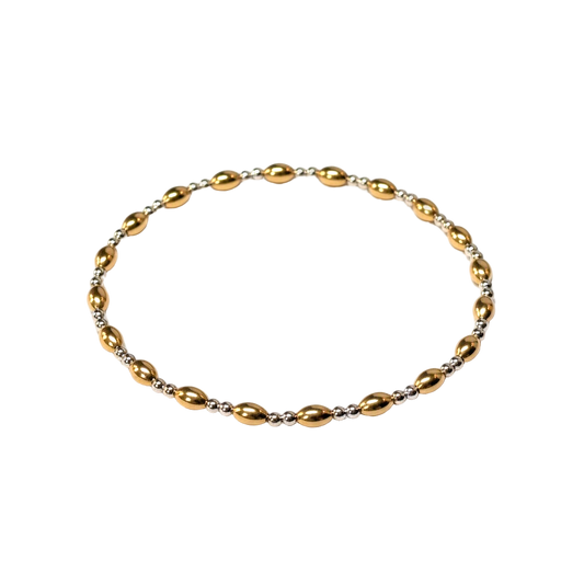 Louise ~ Two Tone Gold Rice 5mm | Sterling Silver 2mm Double Pattern Beaded Bracelet