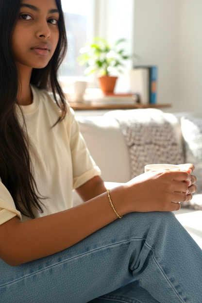Louise ~ Two Tone Gold Rice 5mm | Sterling Silver 2mm Double Pattern Beaded Bracelet