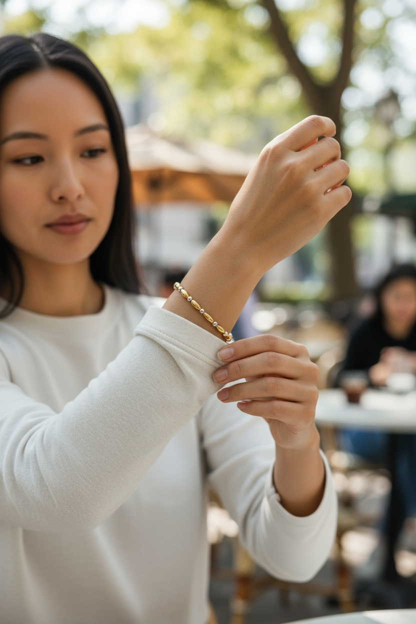 Patricia ~ Two Tone Gold Rice 7mm | Sterling Silver 2.5mm Alternating Pattern Beaded Bracelet