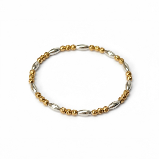 Two Tone Grande Riso, Martellata Tripla Pattern Bead Bracelet ~ Barbara