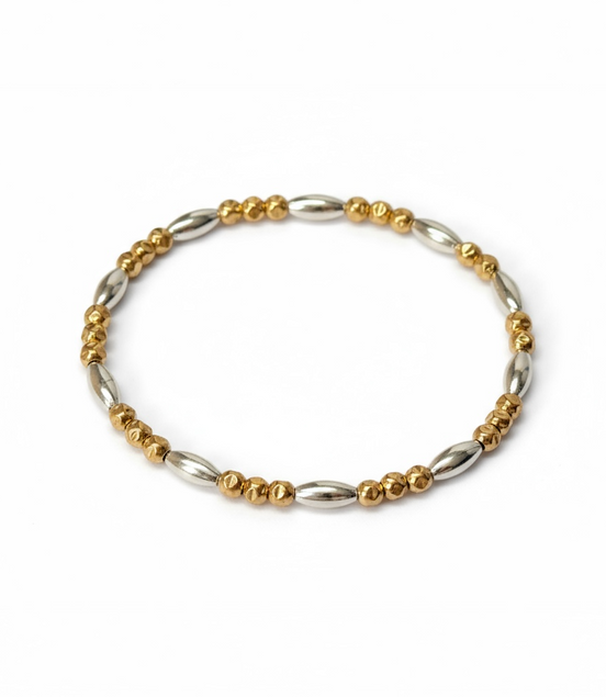 Two Tone Grande Riso, Martellata Tripla Pattern Bead Bracelet ~ Barbara