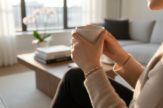 Mary Ellen ~ Two Tone Sterling Silver 7mm | Gold 2.5mm Alternating Beaded Bracelet