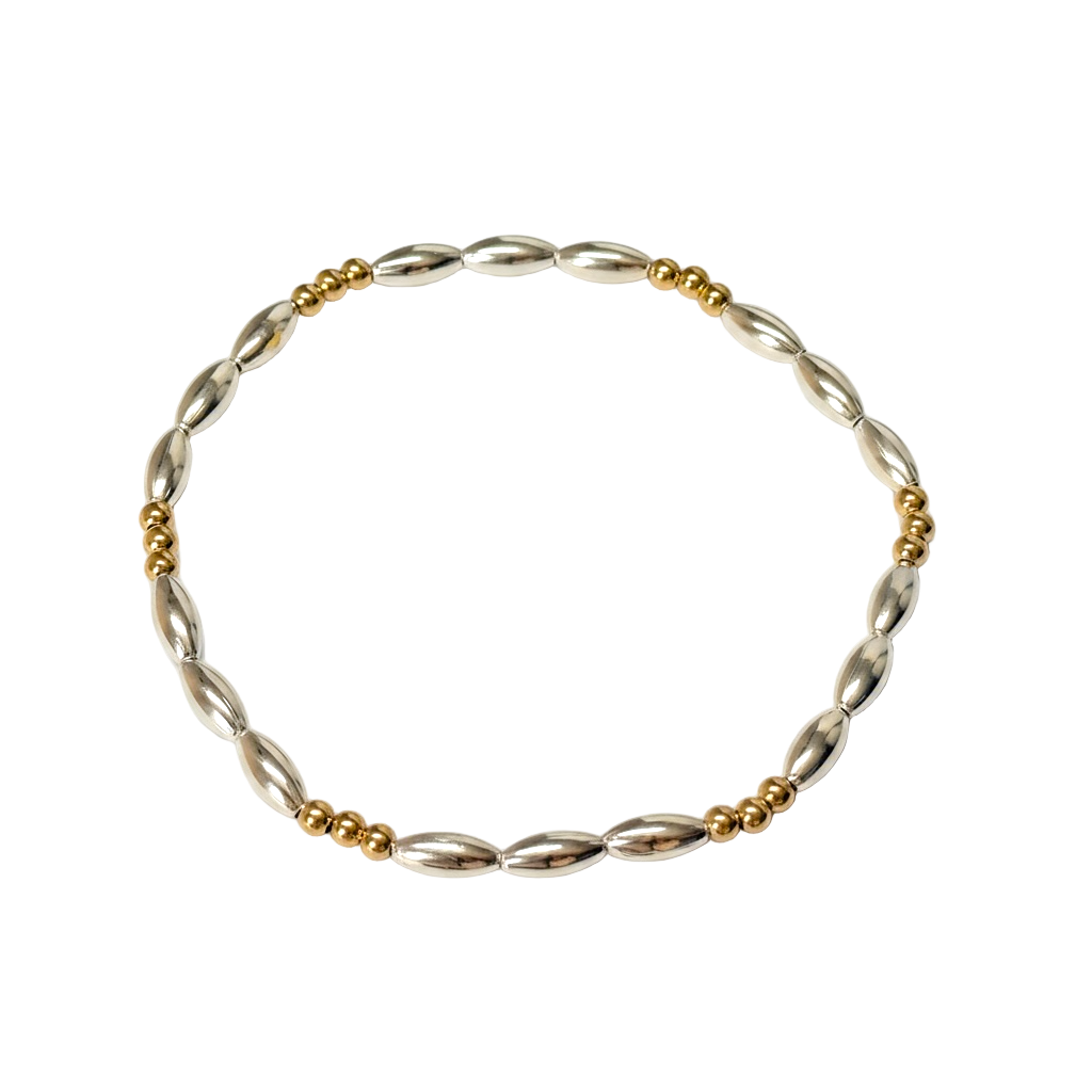 Kimberly ~ Two Tone Sterling Silver 7mm | Gold 2.5mm Triple Pattern Bead Bracelet