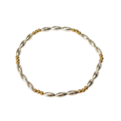 Kimberly ~ Two Tone Sterling Silver 7mm | Gold 2.5mm Triple Pattern Bead Bracelet