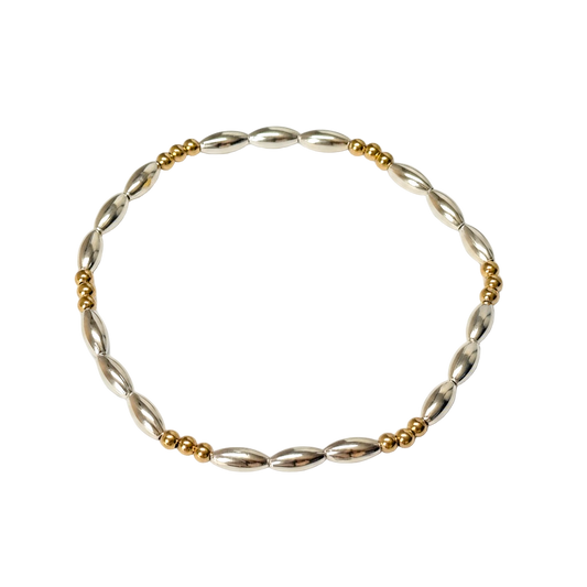Kimberly ~ Two Tone Sterling Silver 7mm | Gold 2.5mm Triple Pattern Bead Bracelet