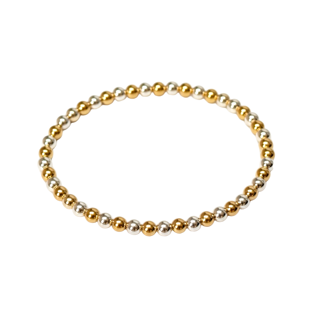 Elizabeth ~ Two Tone Gold 4mm | Sterling Silver 4mm Alternating Beaded Bracelet