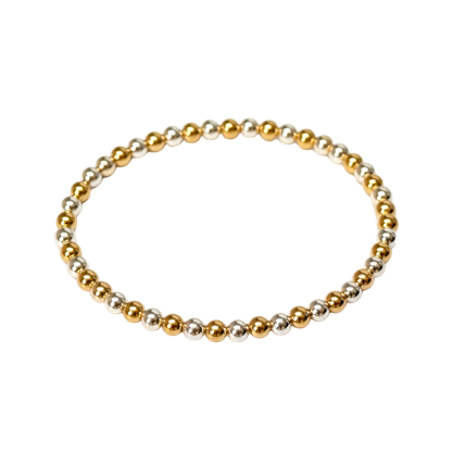 Elizabeth ~ Two Tone Gold 4mm | Sterling Silver 4mm Alternating Beaded Bracelet