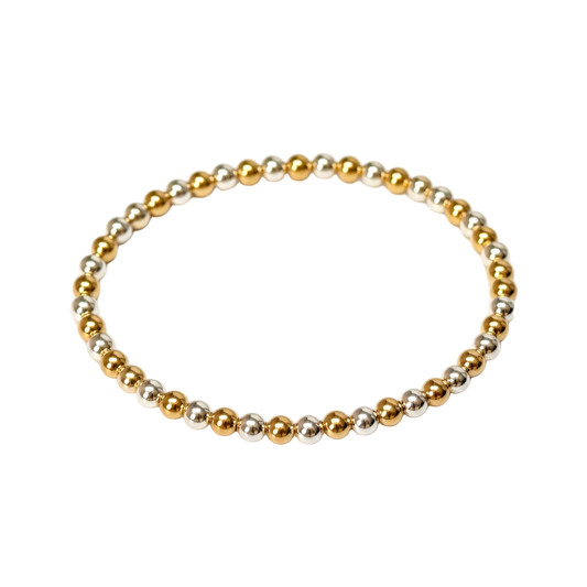 Elizabeth ~ Two Tone Gold 4mm | Sterling Silver 4mm Alternating Beaded Bracelet
