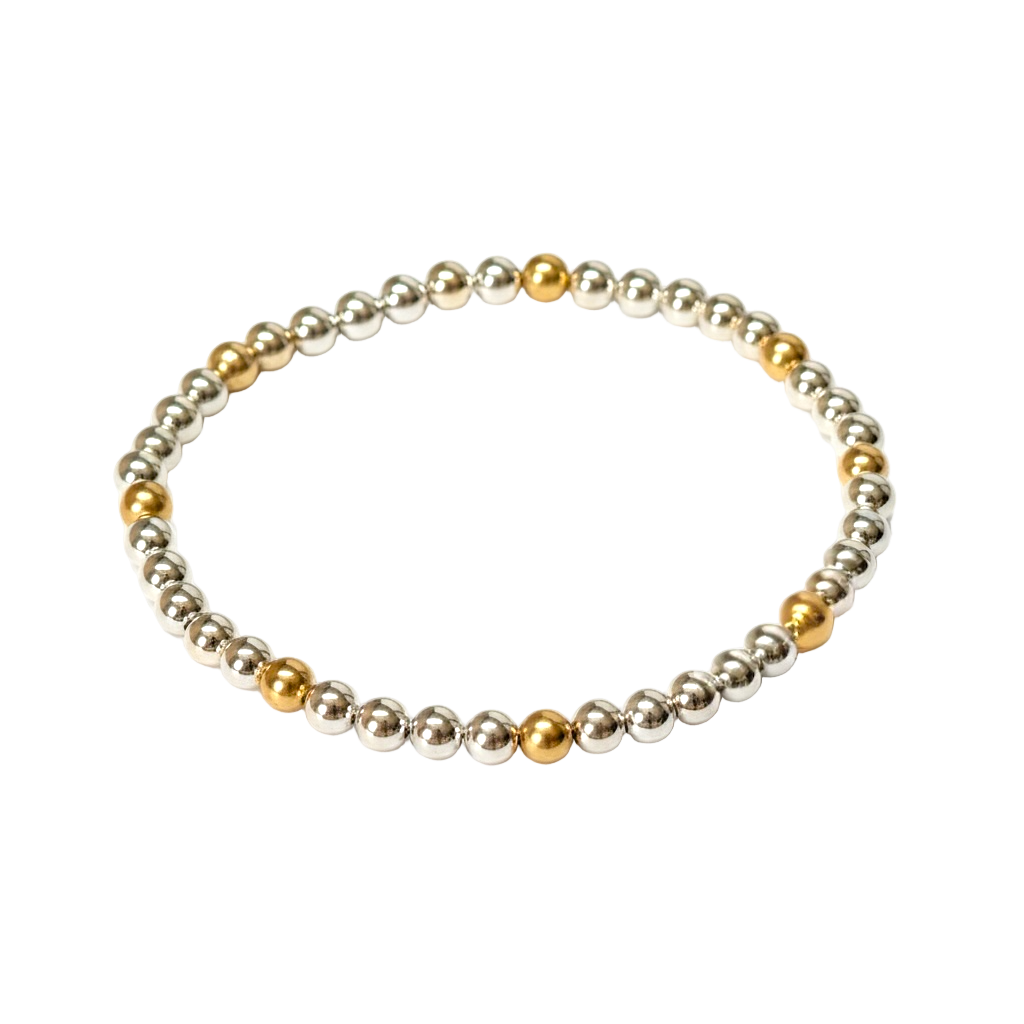 Jillian ~ Two Tone ~ Sterling Silver 4mm | Gold 4mm Pattern Beaded Bracelet