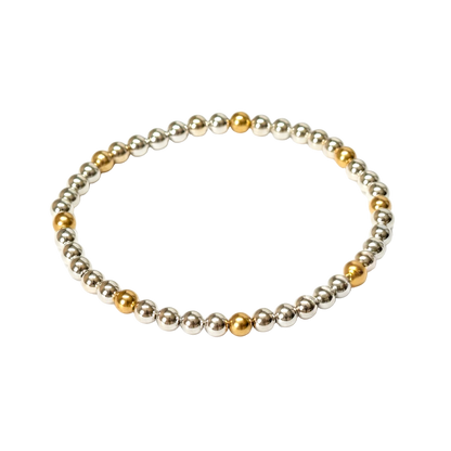 Jillian ~ Two Tone ~ Sterling Silver 4mm | Gold 4mm Pattern Beaded Bracelet